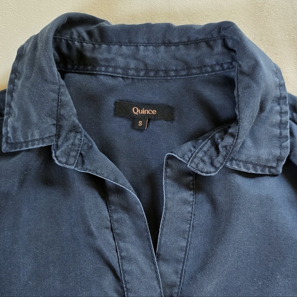 Quince▪️Vintage Wash Tencel Roll Sleeve Tunic Dress in Midnight Blue - Picture 10 of 12
